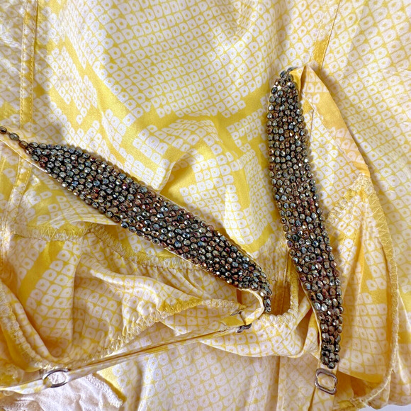 YA-YA 100% Silk Yellow Snake Print Round Neck Amber Beaded Straps Slip Maxi S - Picture 2 of 13